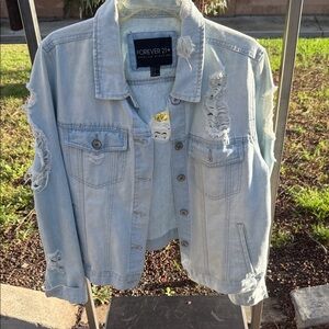 Forever 21 Faded Blue Ripped Jean Jacket